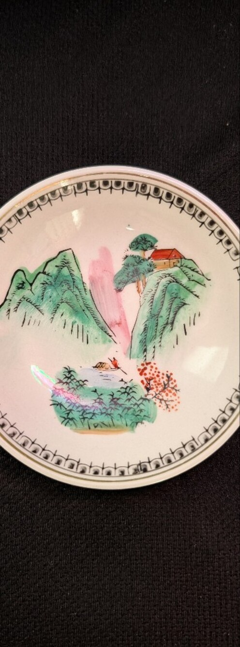 Vintage Hand-Painted Japanese Porcelain Landscape Trinket Dish / Bowl